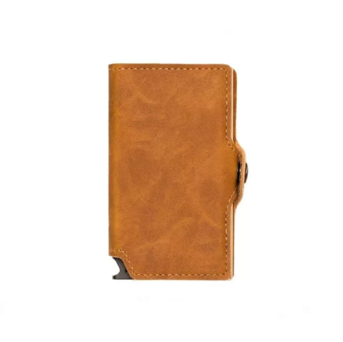 Hammer&Hide PU leather Pop up wallet - Light Brown with Rose Gold Aluminum frame