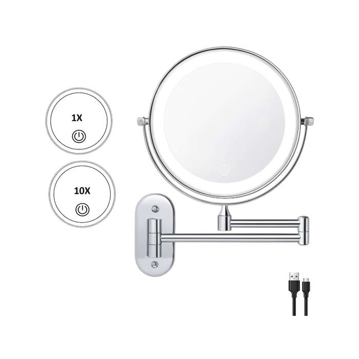 Reptronic Two sided LED wall mounted cosmetics mirror: X10 Magnifying