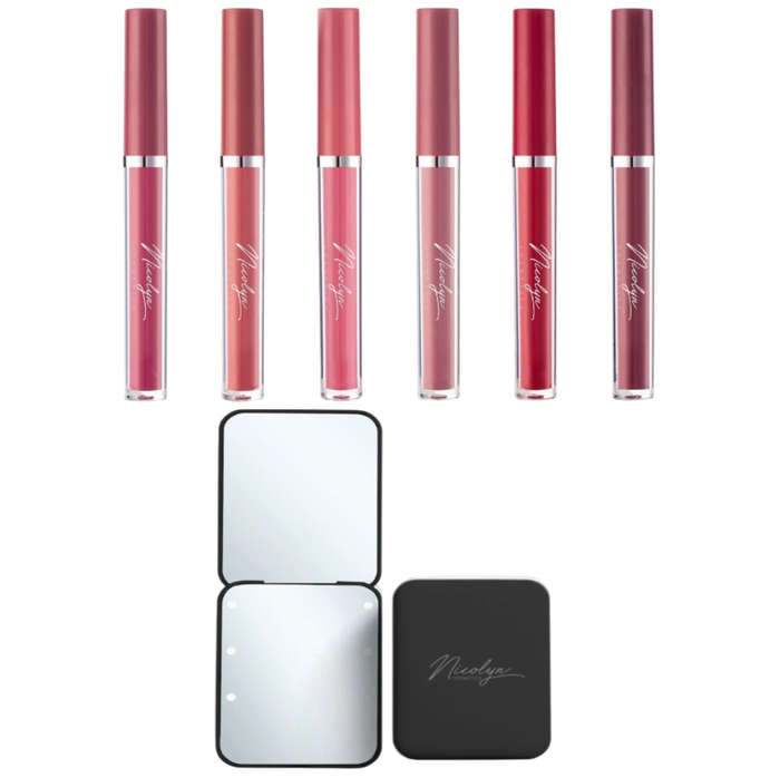 Nicolyn Matte Liquid Lipstick set with Pocket Make-up Mirror: Darker Color