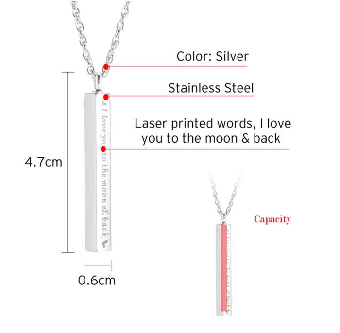 Memorial Safe Keeping Pendant - Vertical Bar - Love you to the moon and back