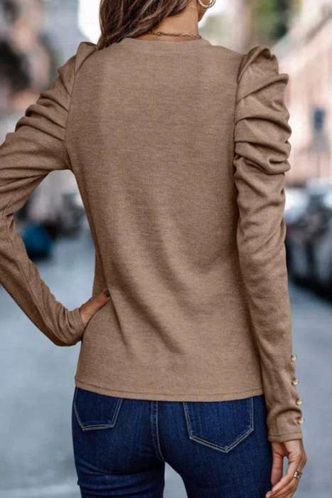Clasi Solid Gigot Sleeve with Buttons Top