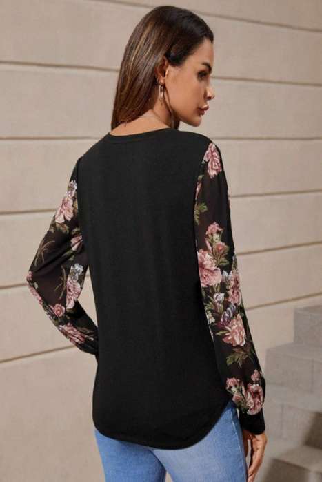 Clasi Sleeve Chiffon Floral Print Blouse