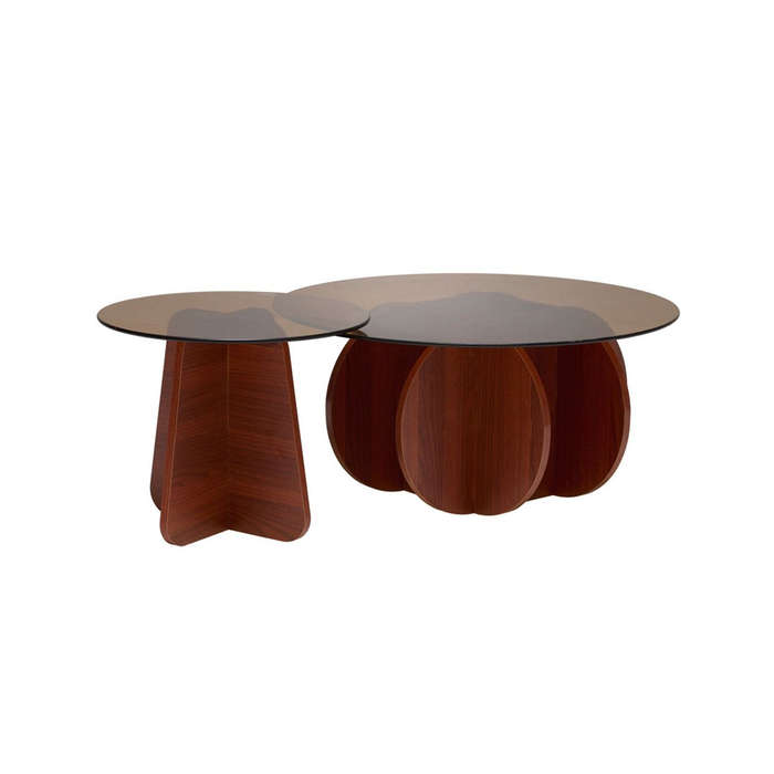 2-in-1 Modern Glass Round Coffee Table With Wood Base