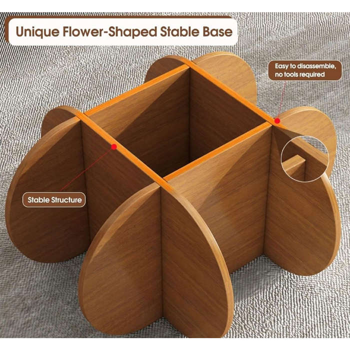 2-in-1 Modern Glass Round Coffee Table With Wood Base