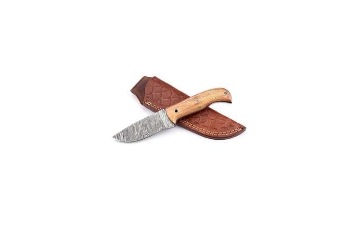 Damascus Hunting knife, Walnut Handle,  Mosaic pin,  Lanyard pipe