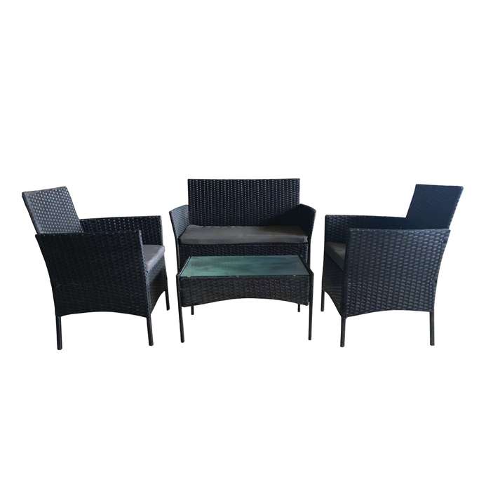 Seagull Siena 4 Pc Patio SetSteel Frame Powder CoatedFlat Rattan5cm Grey Seat Cushion5mm Temp...