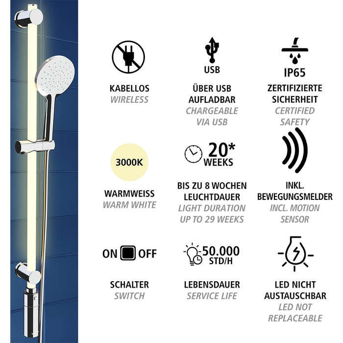 Led Shower Rail 94cm Warm White