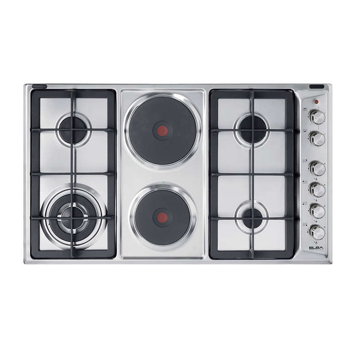 Elba Classic 90Cm 4 Burner Gas Hob With 2 Electric Plates- Stainless Steel