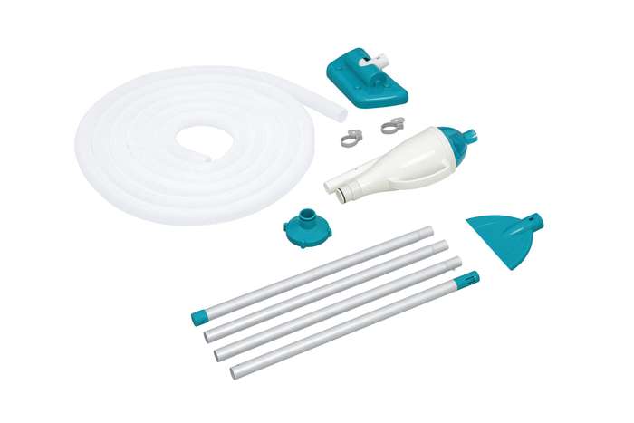 Bestway Aqua Crawl Pool Vacuum Contents:1 Suction Nozzle,1 Skimmer Head,4 Aluminium Pipes,6 Metre...