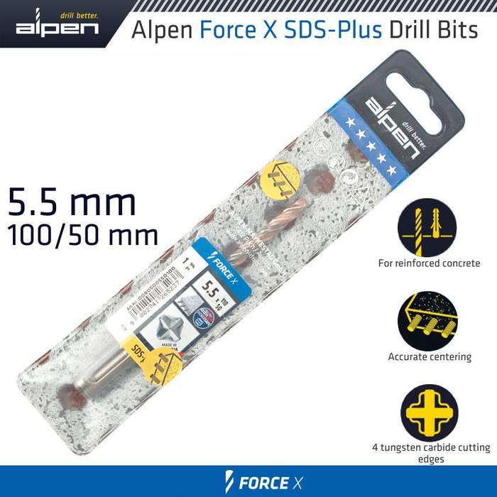 Force X 5.5 X 110/050 Sds Plus Rebar Drill Bit X4 Cutting Edges