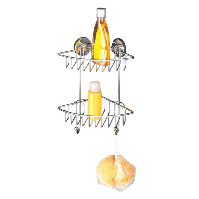 Wenko Vacuum-Loc 2-Tier Corner Rack Bari - No Drilling Required