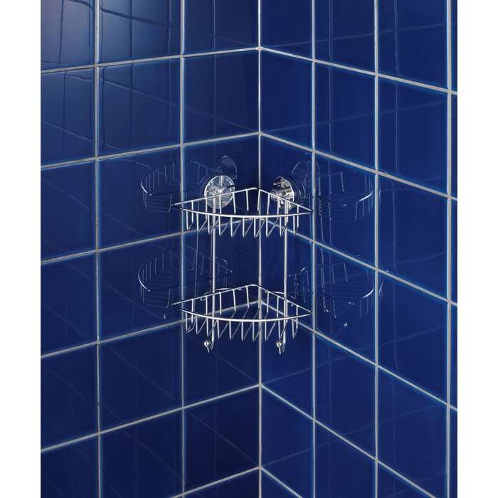 Wenko Vacuum-Loc 2-Tier Corner Rack Bari - No Drilling Required