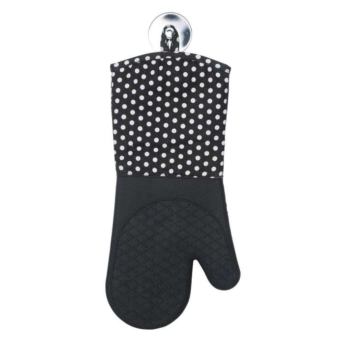 Oven Gloves Silicone 2 Pcs Black W/ White Dots