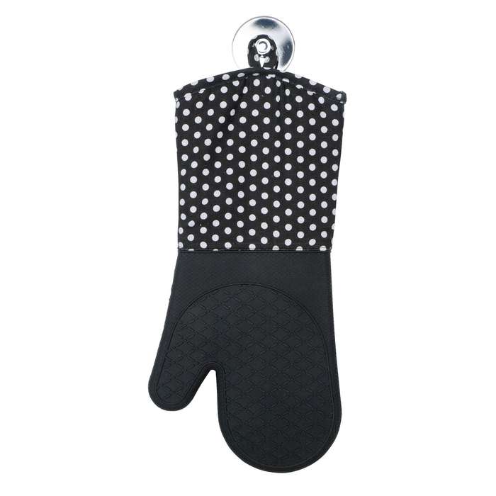 Oven Gloves Silicone 2 Pcs Black W/ White Dots