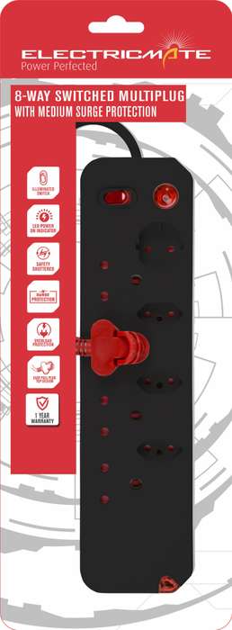 Multiplug 8 Way Surge Black E/Mate