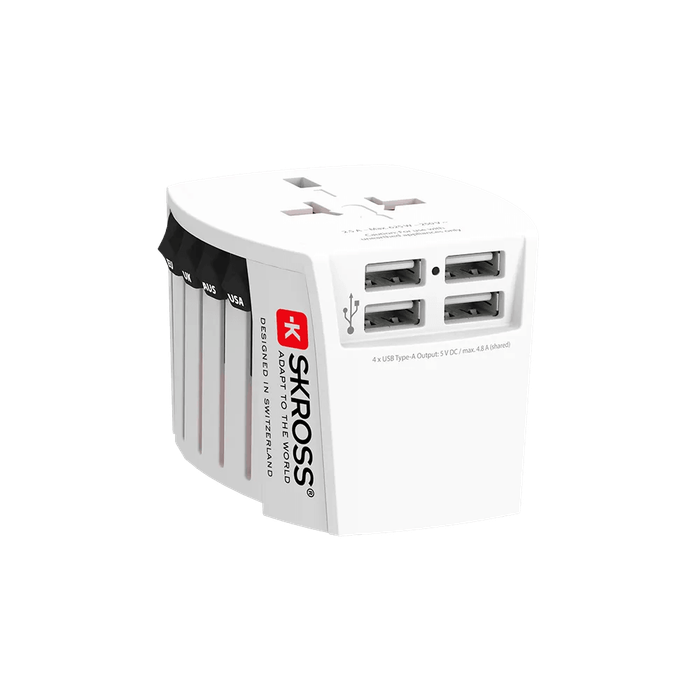 SKROSS - MUV USB (4xA) Phase 2 (IEC 2017) - Global Travel Adapter with USB Charging