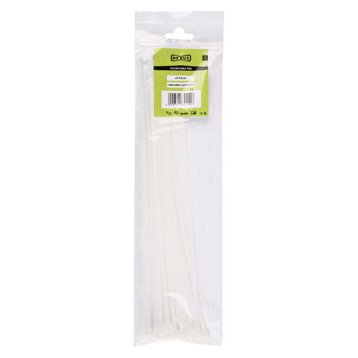 Nexus Cable Ties T501 4.8 Mmx300 Mm White 20 Pack