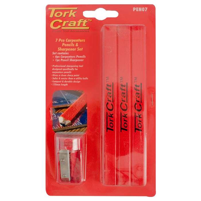 7 Pc Tork Craft Carpenters Pencil Set 6 X Pencil 1 X Sharpener