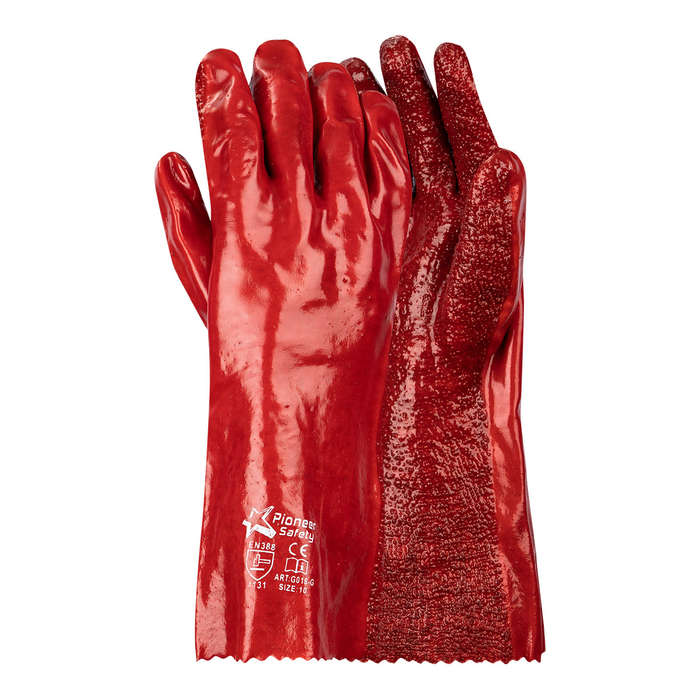 Pioneer Glove Red Pvc 35 Cm Open Cuff Terry Palm