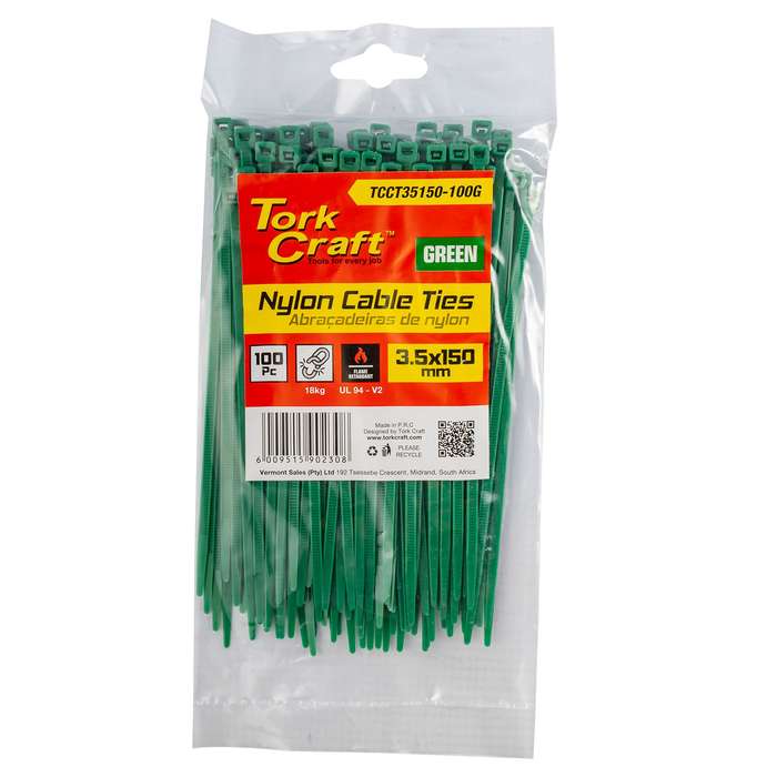 Nylon Cable Ties 3.5 Mm X 150 Mm Green 100 Pc