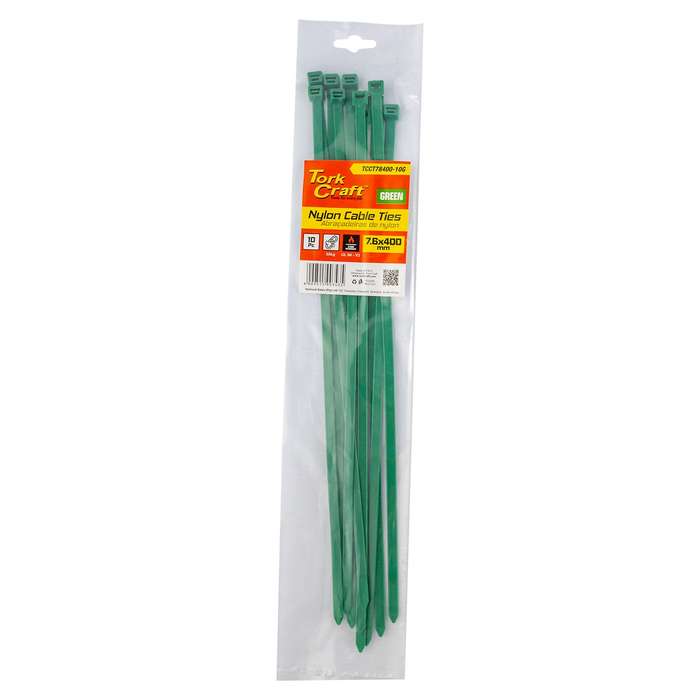 Nylon Cable Ties 7.6 Mm X 400 Mm Green 10 Pc
