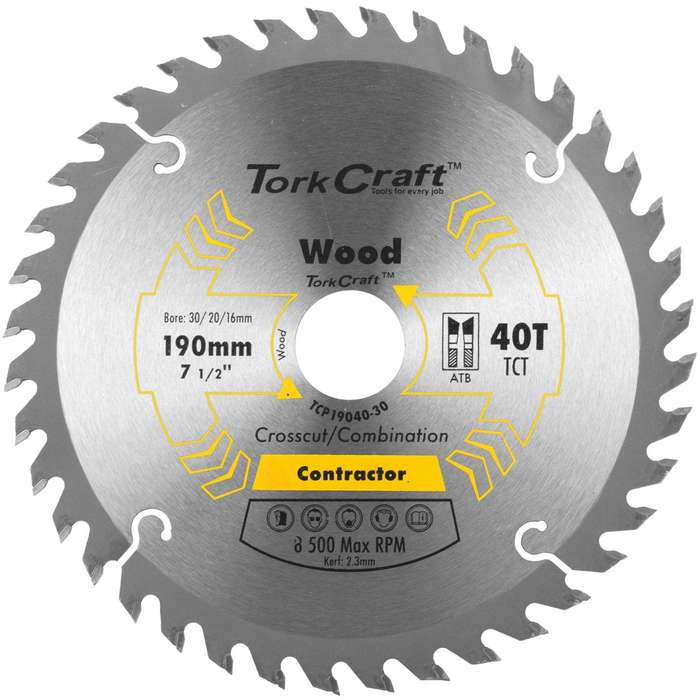 Blade Contractor 190 X 40 T 30/20/16 Circular Saw Tct