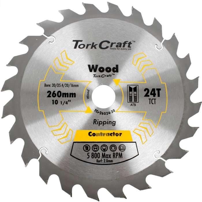 Blade Contractor 260 X 24 T 30/1/20/16 Circular Saw Tct