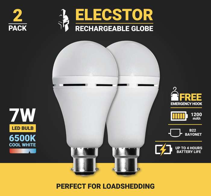 Elecstor B22 7 W Rechargeable Cool White 2 Pack