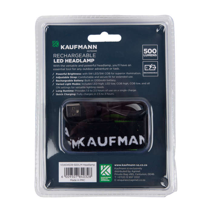 Kaufmann 500 Lumen Rechargeable Headlamp