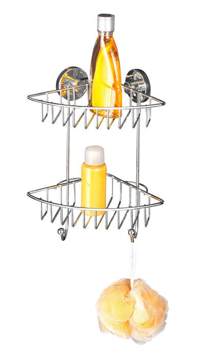 Wenko Vacuum-Loc 2-Tier Corner Rack Bari - No Drilling Required