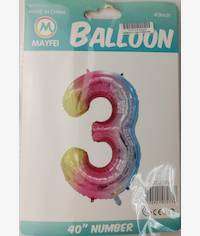 Casey 102cm Rainbow Balloon Number.3 Retail Packaging No