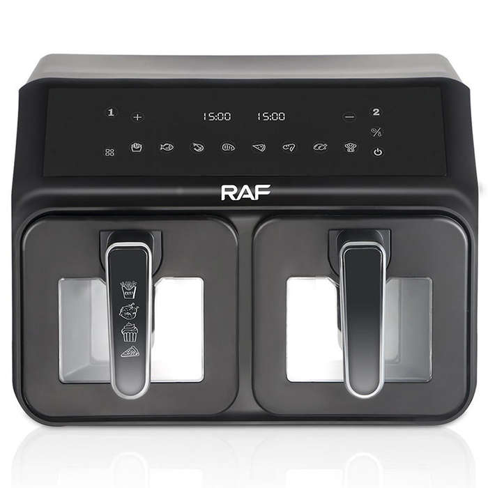 RAF Two Pan Digital Air Fryer 2200W - 9L Capacity, Dual Cooking Baskets, 9 Cooking Programs, Oil