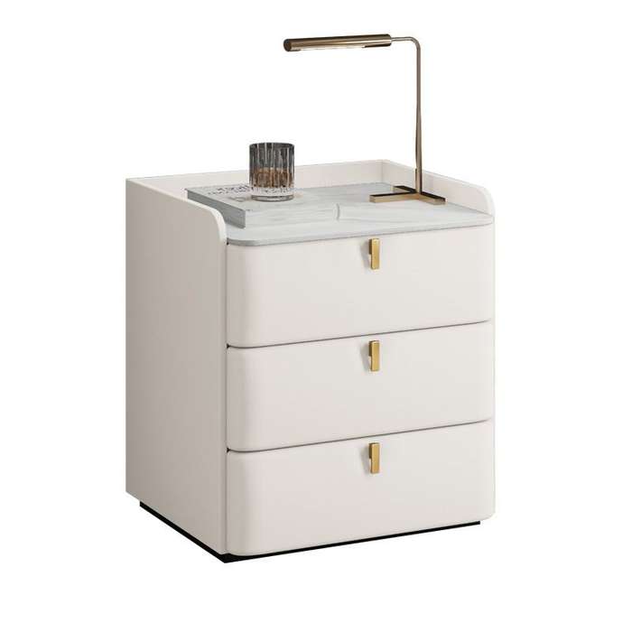 MFurn Faux Marble Top Nightstand with 3 Drawers  Modern Drawer Storage Cabinet for Bedroom & L...