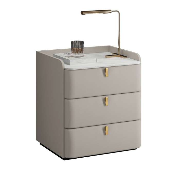 MFurn Faux Marble Top Nightstand with 3 Drawers  Modern Drawer Storage Cabinet for Bedroom & L...