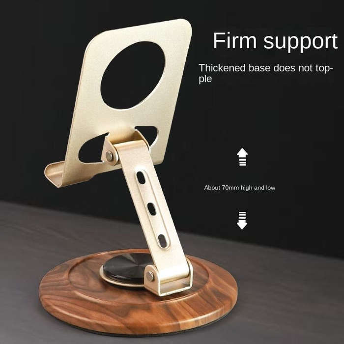 MTech 360° Rotating Metal Phone Holder Stand With Wood-Effect Base