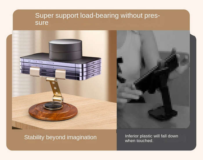 MTech 360° Rotating Metal Phone Holder Stand With Wood-Effect Base