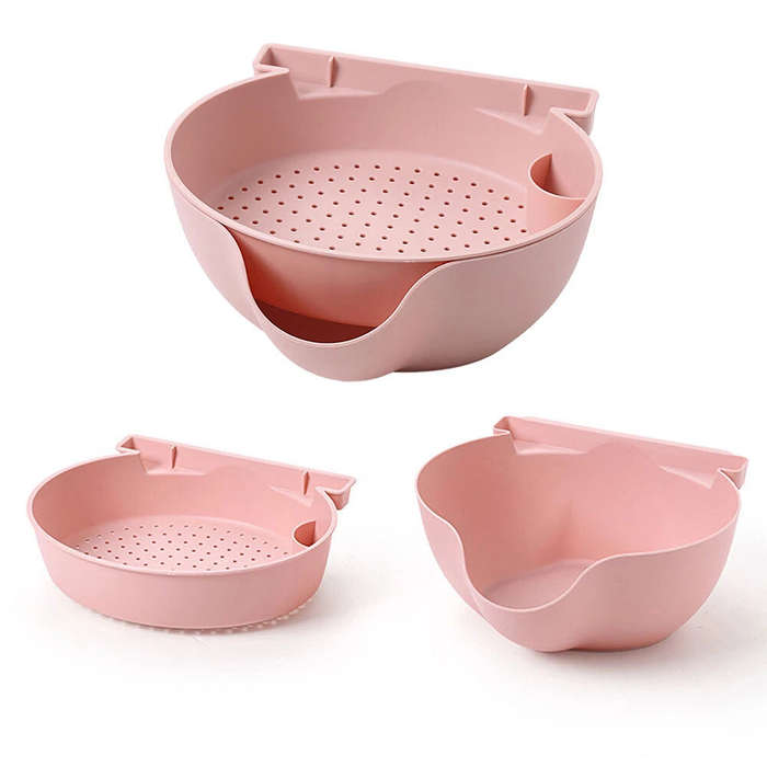 MHome Double-Layer Draining Fruit Bowl with Phone Holder