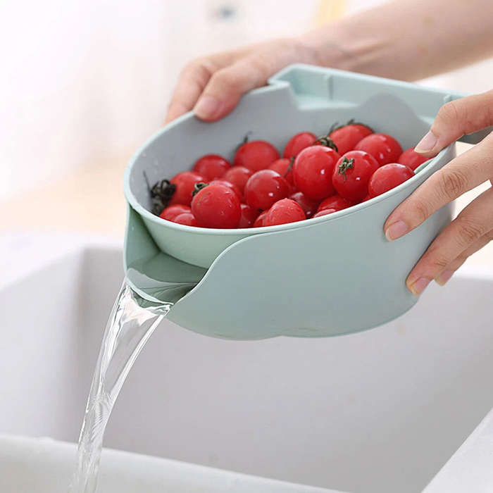 MHome Double-Layer Draining Fruit Bowl with Phone Holder