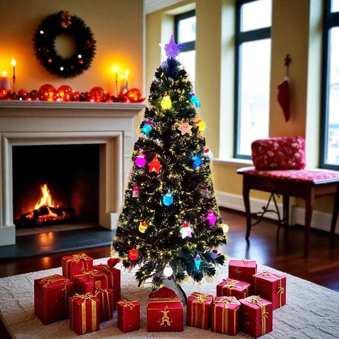 MHome Christmas Tree Pre-Lit Fiber Optic Artificial Pine Christmas Tree,Multicoloured LED Lights ...