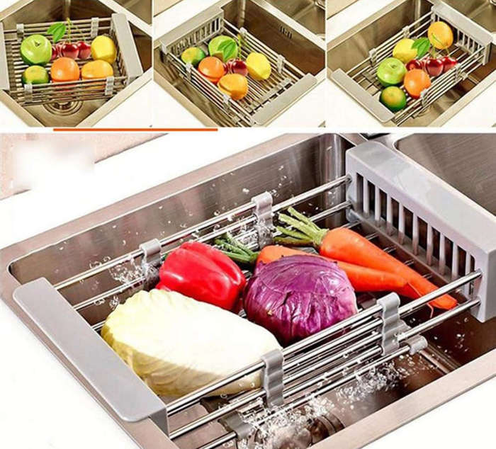 Expandable Dish Drying Rack, Utensil Holder over Sink Stainless Steel Dish Drainer Holder Functio...