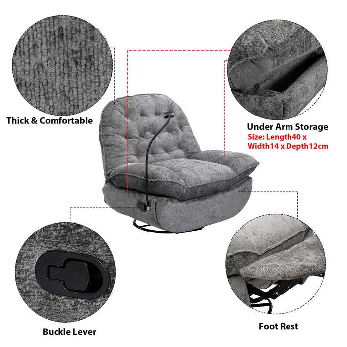 MHome Swivel Rocker Recliner Chair with Adjustable Backrest Footrest