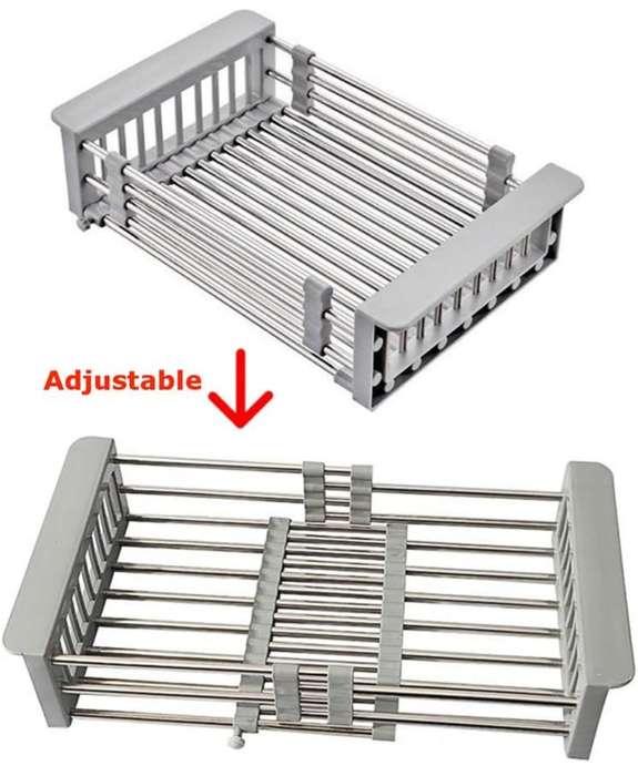 Expandable Dish Drying Rack, Utensil Holder over Sink Stainless Steel Dish Drainer Holder Functio...