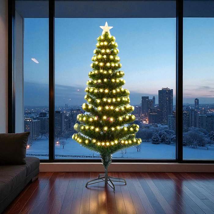 MHome Christmas Tree Pre-Lit Fiber Optic Artificial Pine Christmas Tree,Multicoloured LED Lights ...