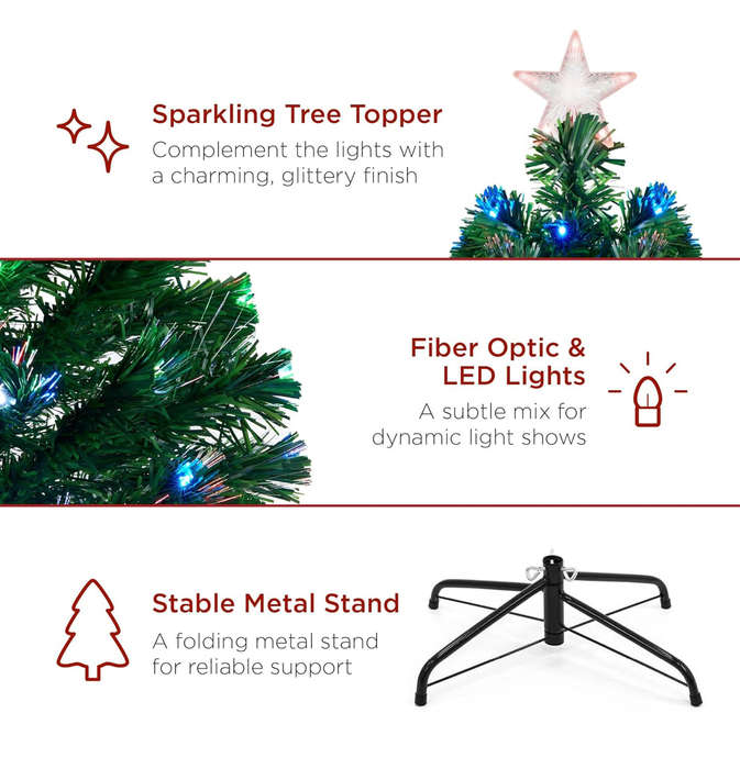 MHome Christmas Tree Pre-Lit Fiber Optic Artificial Pine Christmas Tree,Multicoloured LED Lights ...