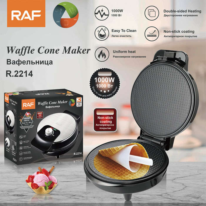 RAF Electric Waffle Cone Maker, Ice Cream Roll Iron Machine, Crispy Crepe Egg Rolls Nonstick Dess.