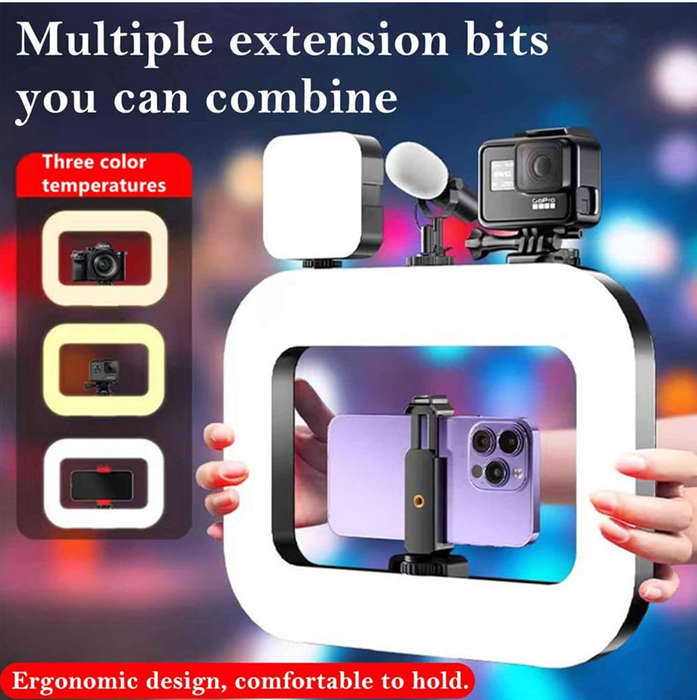 MTech Video Rig Handheld LED Ring Light with Tripod  Selfie & Video Stabilizer