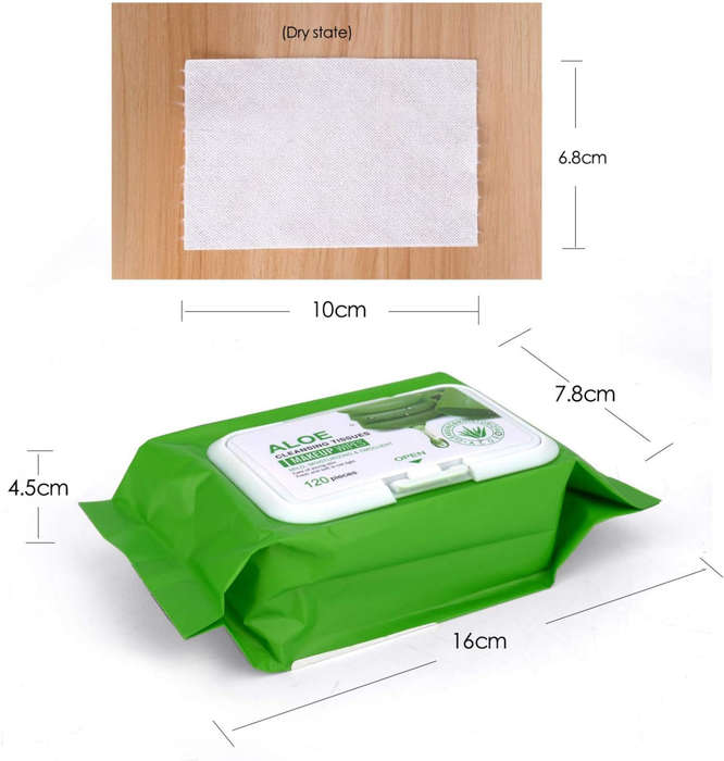 ALOE Soft Cotton Wet Wipes Facial Cleansing Towel, Mild, Moisturizing, Emollient, Non-woven Makeu...