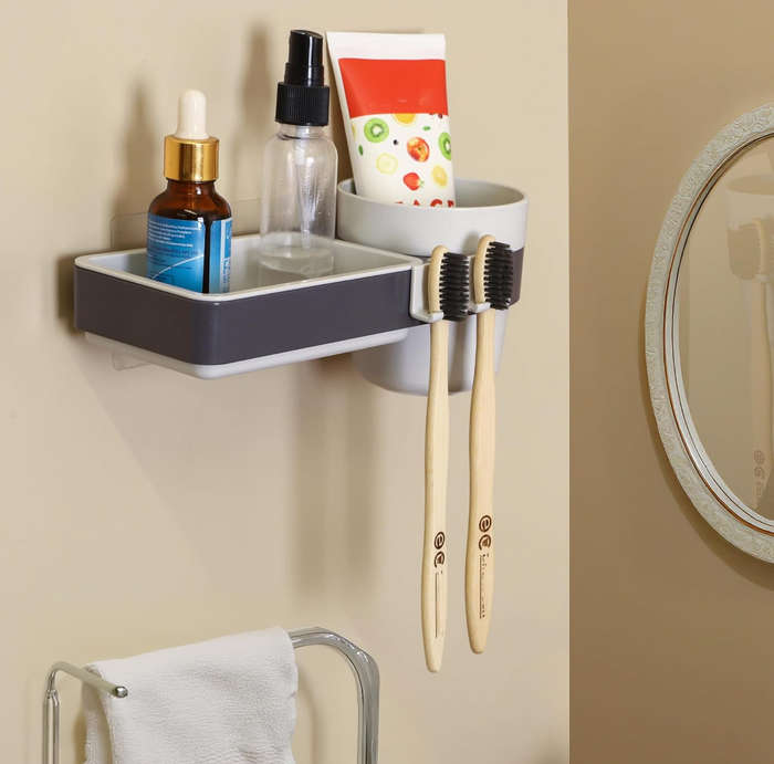 MHome 3-in-1 Multipurpose Toothbrush & Soap Holder  Wall Mounted Bathroom Organizer