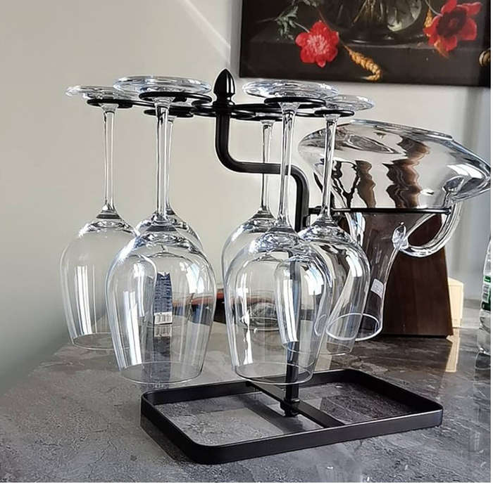 MHome Wine Glass Hanging Rack with 6 Hooks, Metal Iron Free Standing Wine & Wine Decanter Holder ...