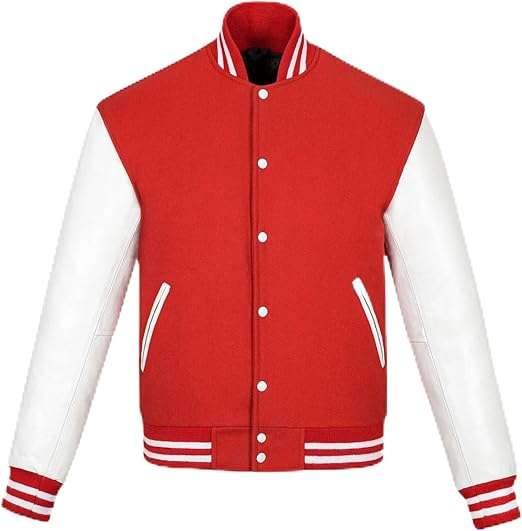 2-Tone Varsity Bomber Jacket  Baseball Style Quilted Winter Coat with Multi-Pockets